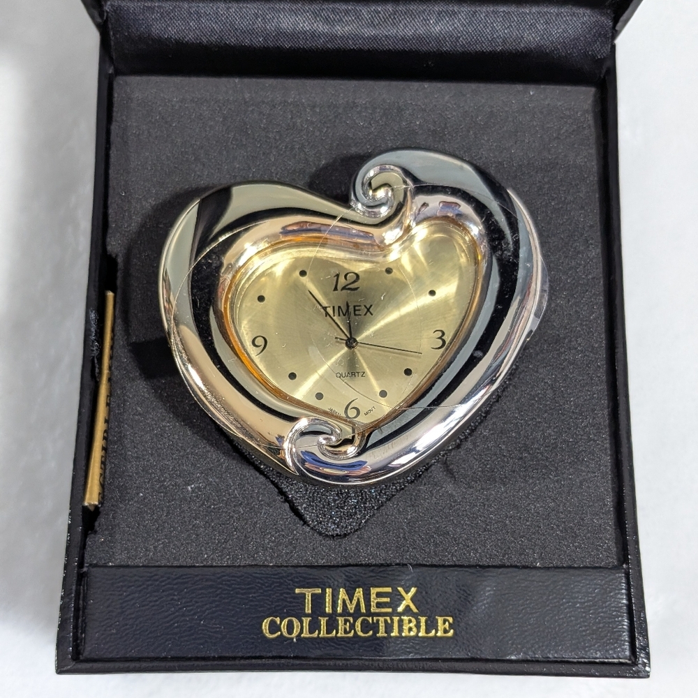Timex Collectible Gold Silver Heart Mini Clock (Untested)